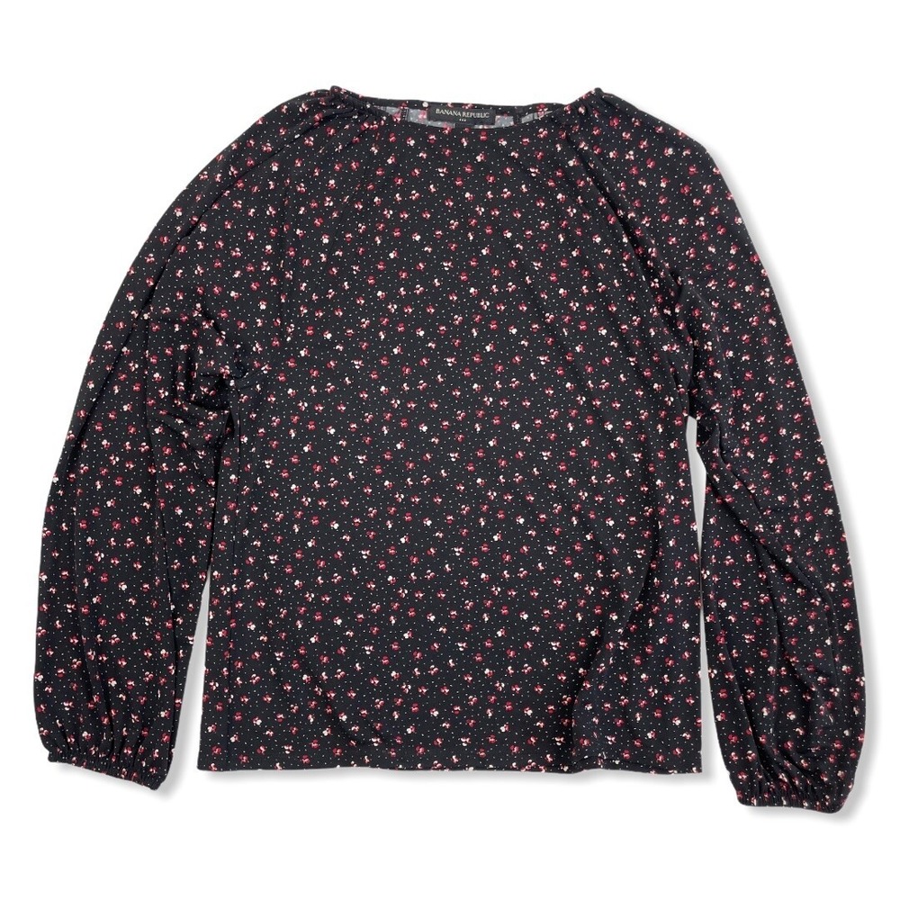 Banana Republic Black Floral Womens Blouse Shirt Size XS L/S Round Neck